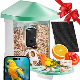 VEVOR Smart Bird Feeder with Camera 2K HD AI Identify Bird Species Auto Capture (Solar Panel Style: 1 External 3W Panel, Color: Green)
