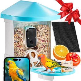 VEVOR Smart Bird Feeder with Camera 2K HD AI Identify Bird Species Auto Capture (Solar Panel Style: 1 External 3W Panel, Color: Blue)